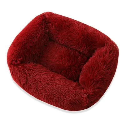 (Wine Red, L) Pet Calming Bed Warm Fluffy Bed Comfy Shag Mattress Dog Cat Mat Fur Donut Pad