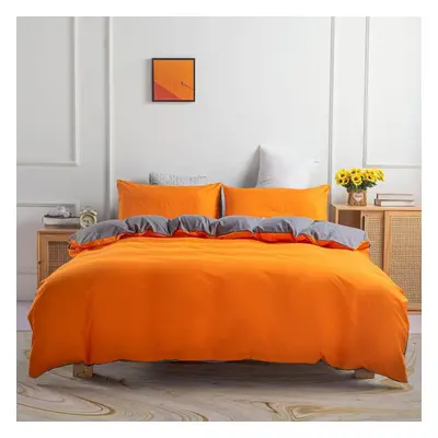 (orange, 260x229cm(3pcs)) Bedding Set Solid Color Double Quilt Cover Pillowcase Three-piece Cott