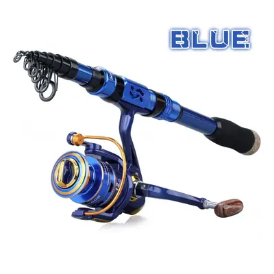 (blue, 1.8M Rod&Reel 1000) Travel Fishing Rod Reel 1.8m-2.4m Telescopic Rod 12bb Spinning Reel P