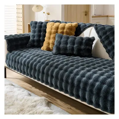 (dark grey, 110x210cm) Thicken Imitation Rabbit Fur Plush Sofa Slipcover Non-slip Soft Sofa Towe