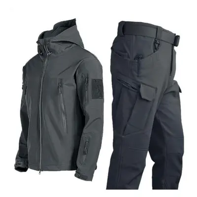 (grey, L) Military Shark Skin Soft Shell Suits Men Tactical Windproof Waterproof Jacket Men Army