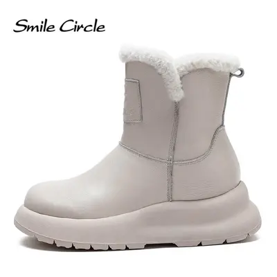 (white, 40) Genuine Leather Women Snow Boots Padded High Top Thick Bottom Boots Vintage Fashion 