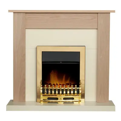 Adam Southwold Fireplace in Oak & Cream with Blenheim Electric Fire in Brass, Inch