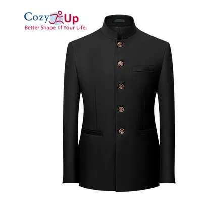 (black, L) Cozy Up Men&apos;s Chinese Tunic Suits Mandarin Collar Formal Jacket Slim Fit Front B