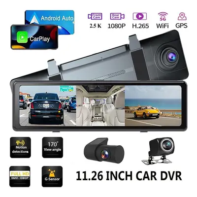 (as the picture) Icreative 11.26 Inch 1080p Car Dvr Wireless Carplay Android Auto Dual Lens Wifi