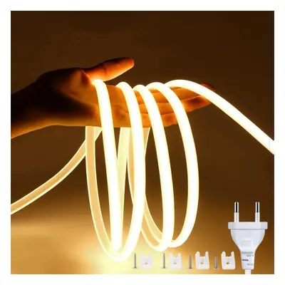 (warm white, 15M) 220v Cob Led Strip Light Eu Power Plug Ip67 Buckle Fixation Led Strip Lamp Fle