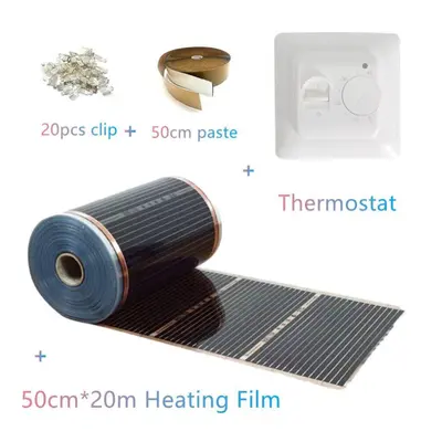 (50cm*20m film+thermostat) Warm Floor Mat Kits With Thermostat Clips Insulation Pastes Save Ener