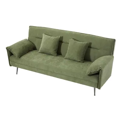 (Green) 3-Seater Convertible Sofa Bed with Pillows