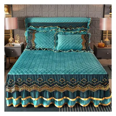 (green, 150*200cm) Family Bedroom Princess Lace Quilted Bedspread Luxury Bedspread Skirt Lace Be