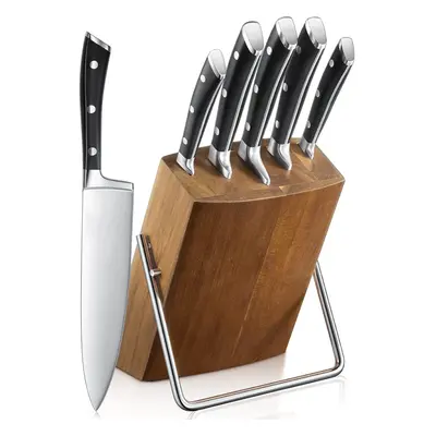 (Wood Color) Knife set, 6-piece kitchen knife set, knife block set in high carbon stainless stee