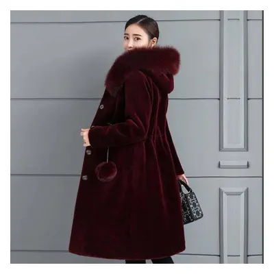 (burgundy, M) Women Winter Casual Warm Parka Jacket Solid Outwear Coat Fur Overcoat