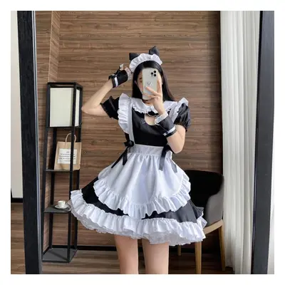 (black, XL) Lolita White And Black Maid Dress Sweet Women Kawaii Dress Role Play Costume Hallowe