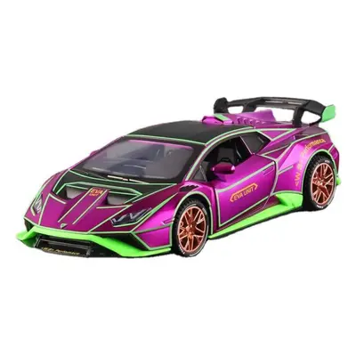 (purple, 1/24-19.4x8.4x5cm) 1/24 Scale Lambo Diecast Car Model Toy, Pull Back Toy Vehicle With S