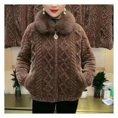 (camel, XL) High-end Women Fur Coat Faux Mink Velvet Overcoat New Female Thickened Fur Integrate