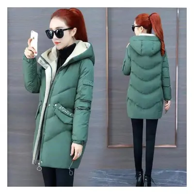 (green, 2XL) Outerwear Female Hooded Parka Green Long Jackets Warm Base Coats Women Winter Cotto