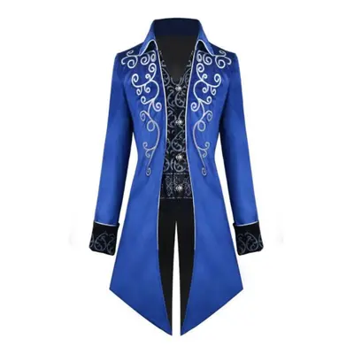 (blue, L) Style Halloween Party Cosplay Costume Men&apos;s Victorian Steampunk Windbreaker Retro