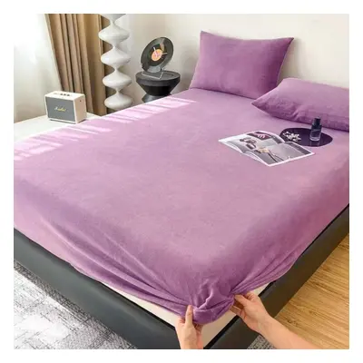 (light purple, Bed sheet (180x200x25cm)) High-quality Soft Velvet Fitted Sheet With Elastic Band