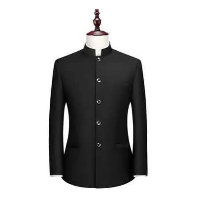 (black, S) Tunic Jacket Men&apos;s Self Cultivation Chinese Mandarin Stand-up Collar Suit Chines