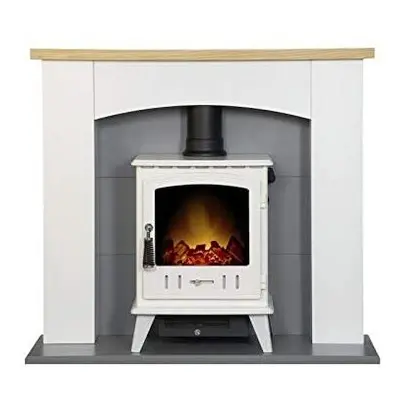 Adam Huxley in Pure White & Grey with Aviemore Electric Stove in White Enamel, Inch