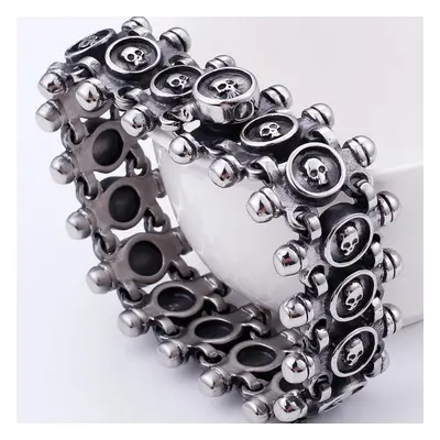 (as the picture, 21.5cm) Punk Rocker Skull Bracelet For Men Quality 316l Stainless Steel Massive