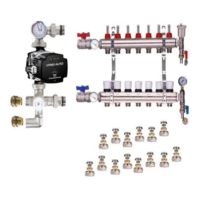 (7 PORT) Water Underfloor Heating Kit - Ports with Pump and Blending Valve Set