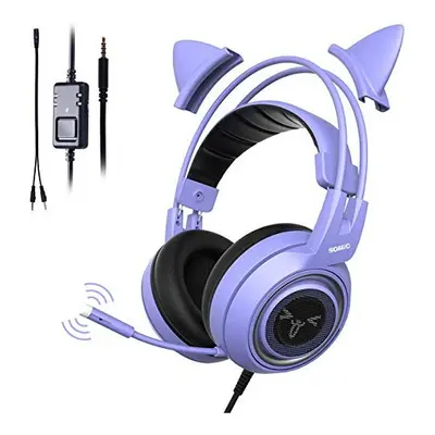 SOMIC G951S Purple Stereo Gaming Headset with Mic for PS4 Xbox One PC Phone Detachable Cat Ear 5