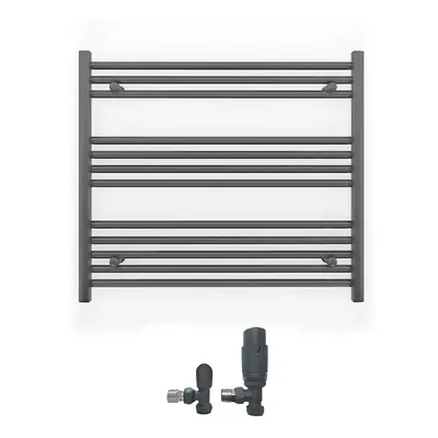 (900 x 700mm (BTU: 1603), With TRV Angled Valves) 900mm Wide Anthracite Towel Rail Radiator + Va