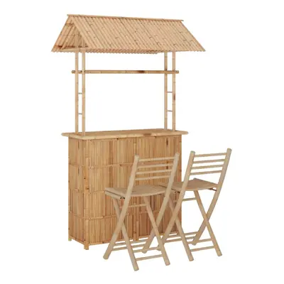 vidaXL Bar Set Piece Bamboo Patio Breakfast Bar Stool Garden Table and Chair