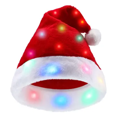 Christmas Hat with LED Lights Funny Santa Hat Plush Faux Fur Xmas Holiday Hat with Light Up Colo