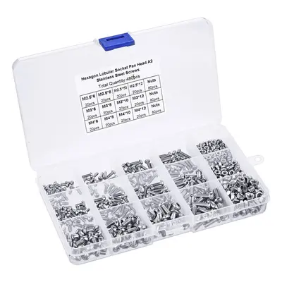 480Pcs M2.5/M3/M4 Torx Machine Screw Stainless Steel Pan Head Bolt Nut Assortment