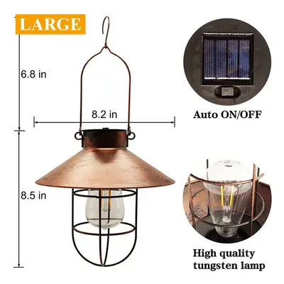 (L - Bronze) Black/Bronze Retro Solar Powered Lantern Outdoor Hanging Solar Light Vintage Lamp W