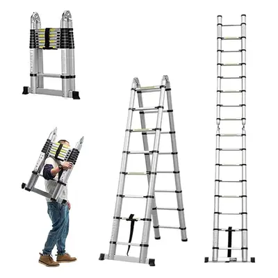 (5m A Frame(2.5m +2.5m)) Telescopic Ladder Aluminium Telescoping Ladders Collapsible Extendable 