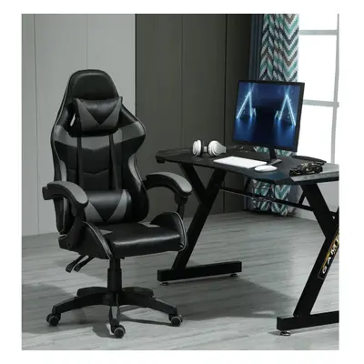 (GREY) Swivel Gaming Chair Faux Leather Desk Tilt Chair A