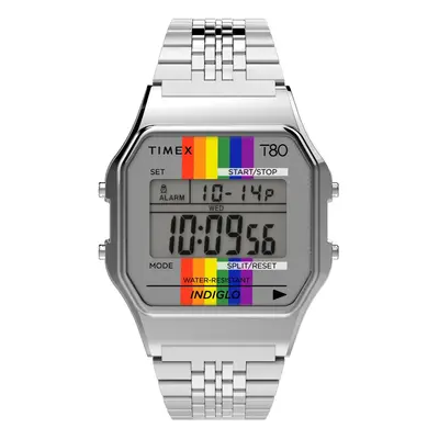 Timex T80 34mm Watch - Silver-Tone with Pride Ranbow & Stainless Steel