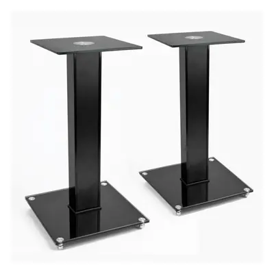 2x SPEAKER STAND Modern Black Glass Platform Surround Sound TV Units