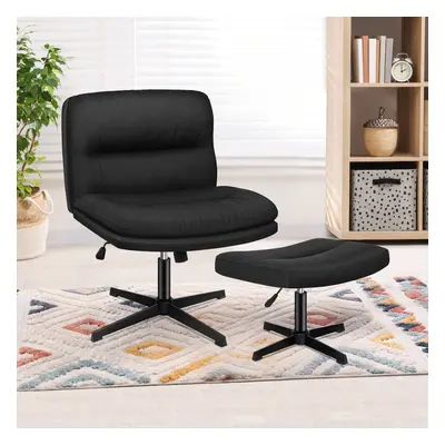 (Fabric - Black) ELFORDSON Office Chair Executive Computer Seat Work Cross Legged Ottoman