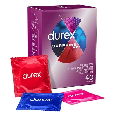 Durex Surprise Me Mix Variety Assortment Pack, Condoms, Dotted, Ribbed, Thin, Extra Safe (Packag