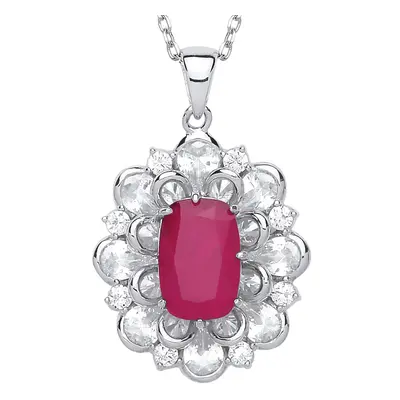 Jewelco London Ladies Sterling Silver Ruby-Red Cushion Cubic Zirconia Supernova Flower Cluster P