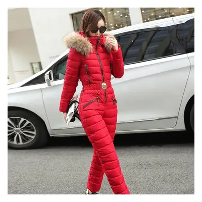 (red, M) Winter Conjoined Ski Suit Conjoined Cotton-padded Jacket Suit Down Cotton-padded Jacket