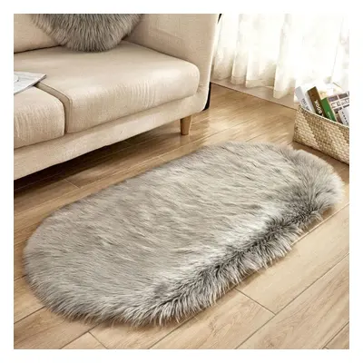 (light grey, 80*160cm) Oval Plush Rug Carpet Plush Rug Kids Bed Soft Solid Color Thick Floor Mat