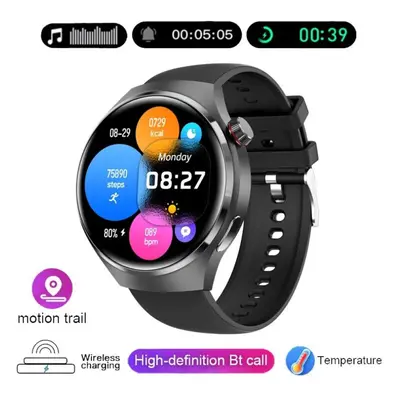 (black, silicone strap) New Gt4 Pro Smart Watch Men Ip68 Nfc Gps Tracker Amoled 360*360 Hd Scree