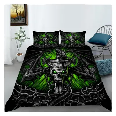 (as the picture, DE 155x200cm) 3D Hd Skull Home Bedding Set Duvet Cover Pillowcase Us/uk/austral