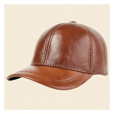 (light brown, one size(55-58cm)) Men&apos;s Leather Cap In Autumn And Winter Outdoor Casual Cowh