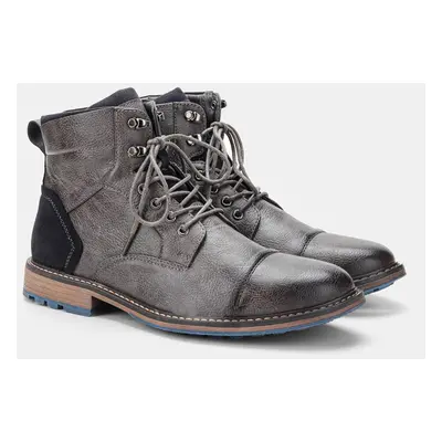 (grey, 45) Size 39~48 Retro Men Boots Fashion Comfortable Men Leather Boots