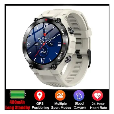 (white, silicone strap) Lige Gps Smart Watch Call Reminder Heart Rate Blood Oxygen Monitor Smart