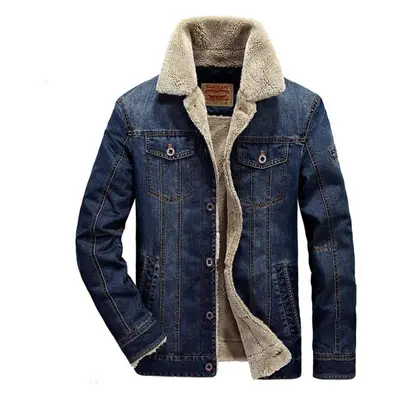 (navy blue, L) Winter Men&apos;s Denim Jacket Thickened Loose Plus Size Windproof And Warm Coat