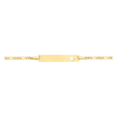 Jewelco London Kids Yellow 9ct Gold Classic Figaro Love Heart Identity ID Bar Bracelet + inch - 