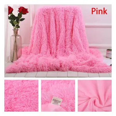 (pink, 160x200cm) Soft Faux Fur Coral Fleece Blanket Winter Warm Fuzzy Shaggy Fluffy Blanket Cov