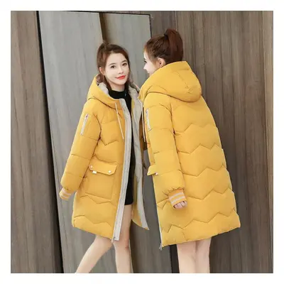 (yellow, XXXL) Women Winter Warm Coat Fashion Hooded Down Jacket Cotton Padded Long Female Zippe