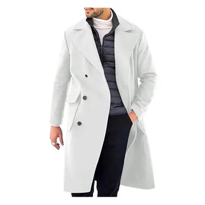 (white, 2XL) Men&apos;s Autumn And Winter Woolen Coat European And American Thickened Long Doubl